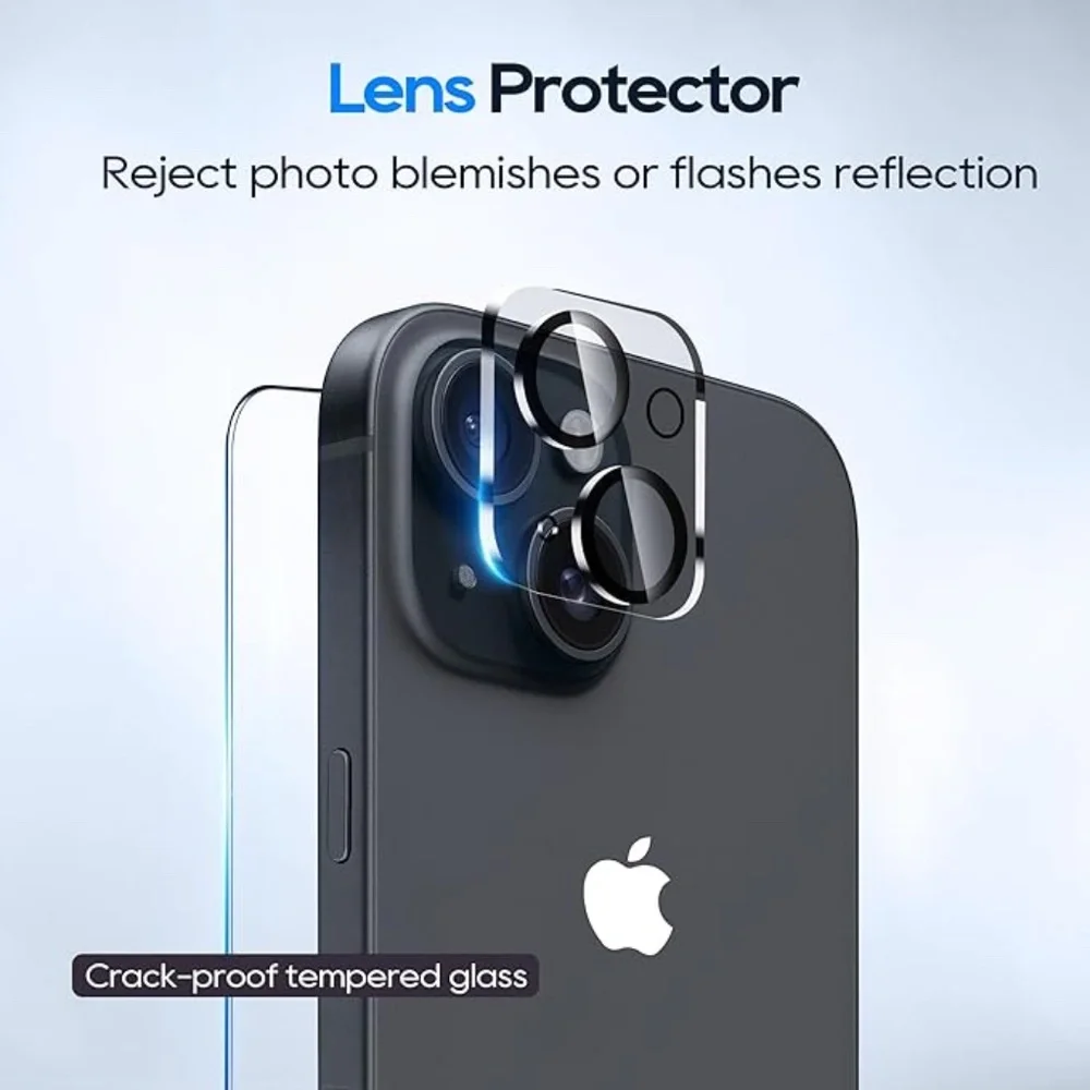 New iPhone 15 Clear Case w/ 2 Glass Screen Protector + 2 Camera Lens Protector